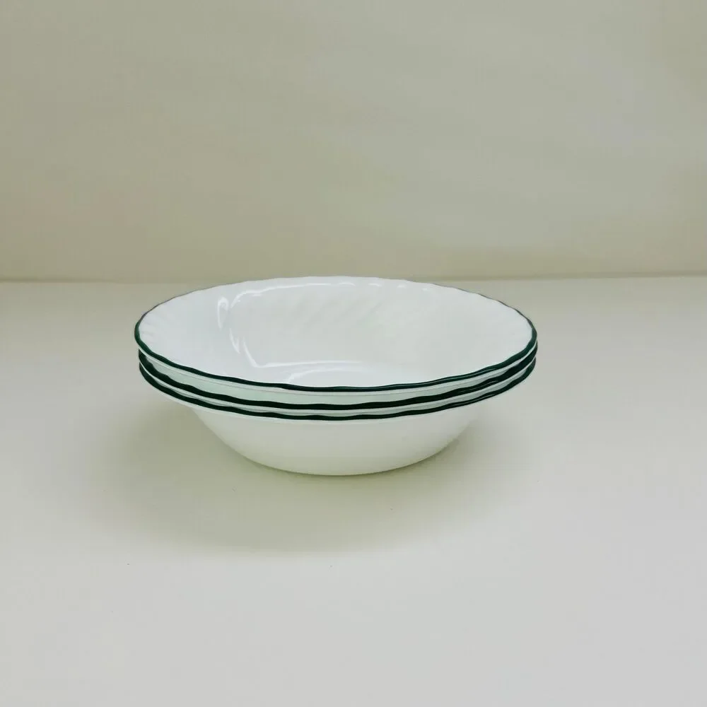 CORELLE Callaway Ivy Swirl Green Trim 18 oz Cereal Soup Bowls, Set of 3